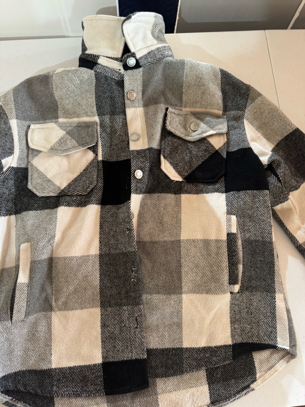 Women’s Black and Cream Plaid Button-Front Shacket